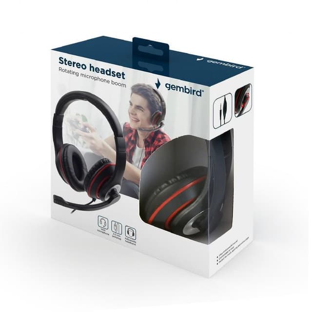 Gembird Stereo-headset MHS-03-BKRD Inbyggd mikrofon, Pannband/On-Ear,