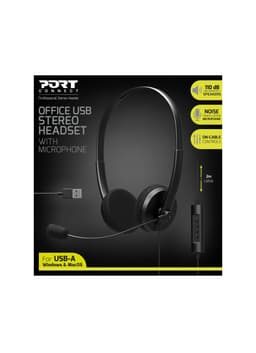 PORT DESIGNS Office USB Stereo Headset Med Mikrofon Indbygget mikrofon, Sort, Over-Ear