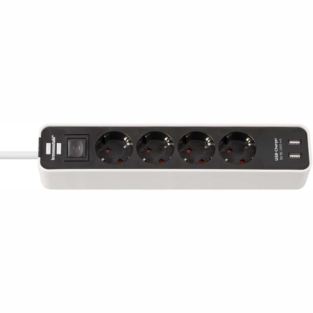 Grenuttag 4-väg 2xUSB 1,5m s/v