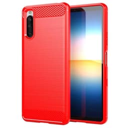SKALO Sony Xperia 10 III Armor Carbon Iskunkestävä TPU suojakuori - Punainen