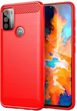 SKALO Moto G50 Armor Carbon Stødsikker TPU-cover - Rød
