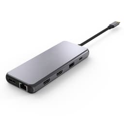 NÖRDIC 1–13 USB C -telakointiasema, kolme näyttöä, 4K 60 Hz, RJ45 Giga Ethernet, PD 87 W 5x USB A, kortinlukija ja ääni