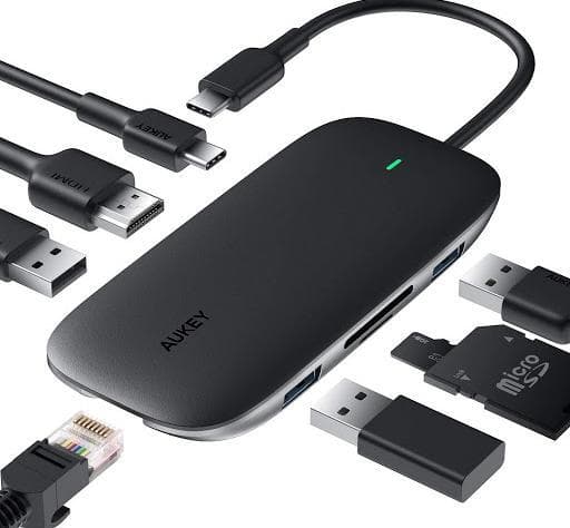 Aukey 8 Port USB 3.0 Type-C Hub CB-C71 Svart