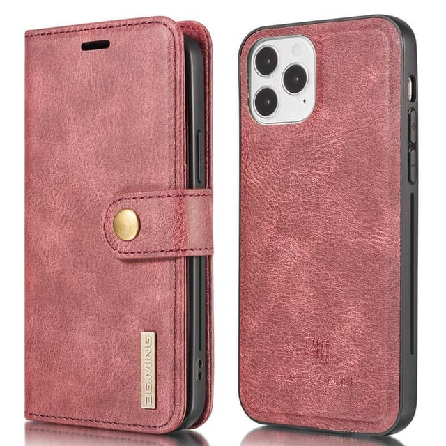 DG.MING iPhone 13 Pro Split Läder Plånboksfodral - Röd