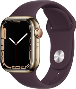 Apple Watch Series 7 41mm GPS+eSIM (guld stål/mørk kirsebær sportsrem)
