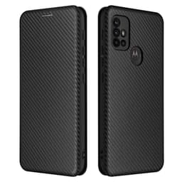 SKALO Moto G20/G30 Carbon Fiber Lompakkokotelo - Musta