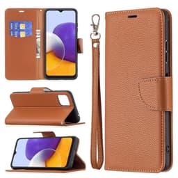 SKALO Samsung A22 5G Premium Litchi Flip Cover - Brun