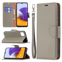 SKALO Samsung A22 5G Premium Litchi Flip Cover - Grå