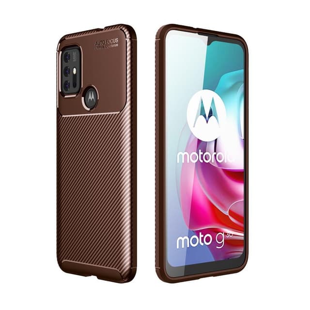 SKALO Moto G30 Carbon Fiber TPU-suojakuori - Ruskea
