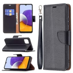 SKALO Samsung A22 5G Premium Litchi Plånbok - Svart