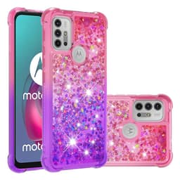 SKALO Moto G20/G30 Juoksuhiekka Glitter Sydämet TPU kuori - Pinkki-Violetti