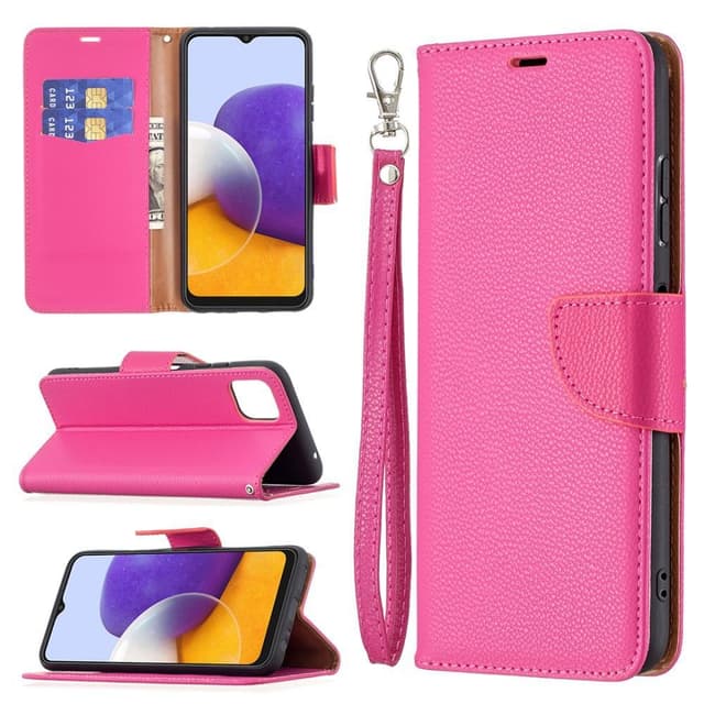 SKALO Samsung A22 5G Premium Litchi Lompakkokotelo - Cerise
