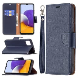 SKALO Samsung A22 5G Premium Litchi Flip Cover - Blå