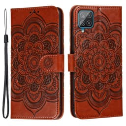 SKALO Samsung A22 4G Mandala lompakkokotelo - Ruskea