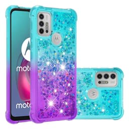 SKALO Moto G20/G30 Juoksuhiekka Glitter Sydämet TPU kuori - Turkoosi-Violetti