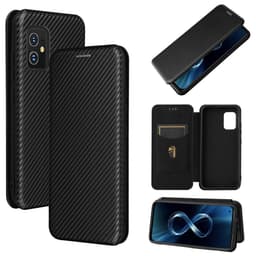 SKALO Asus Zenfone 8 Carbon Fiber Lompakkokotelo - Musta