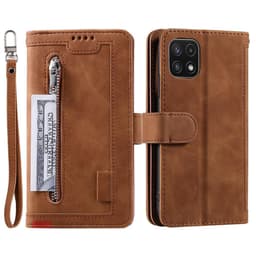 SKALO Samsung A22 5G Big Wallet Mokkanahkainen lompakkokotelo - Ruskea