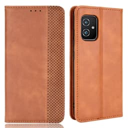 SKALO Asus Zenfone 8 Kohokuvioitu Premium lompakkokotelo - Ruskea