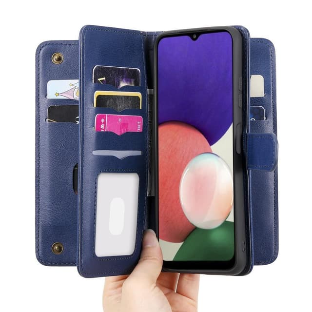 SKALO Samsung A22 5G 10-lokeroa Lompakkokotelo - Sininen