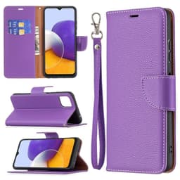SKALO Samsung A22 5G Premium Litchi Lompakkokotelo - Violetti