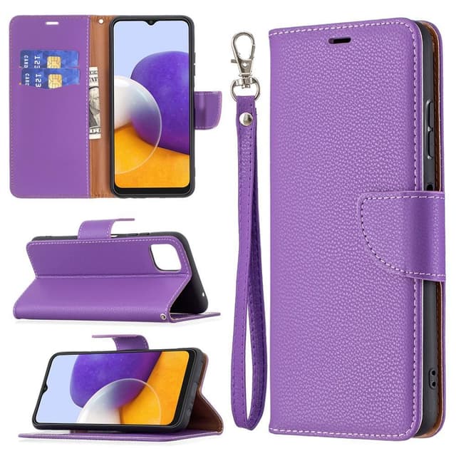 SKALO Samsung A22 5G Premium Litchi Lompakkokotelo - Violetti