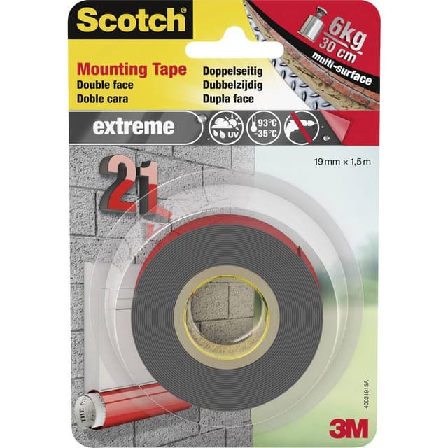 3M 40021915# Monteringsband Scotch® Grå (L x B) 1.5 m x 19 mm 1 st