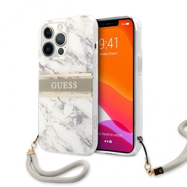 Guess iPhone 13 Pro Max Skal Marble Design Stripe Grå
