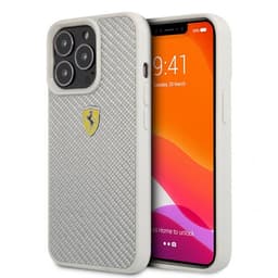 Ferrari iPhone 13 Pro Deksel Real Carbon Metal Logo Sølv