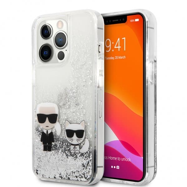 Karl Lagerfeld iPhone 13 Pro Max Skal Liquid Glitter Silver