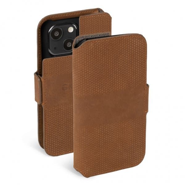 Krusell iPhone 13 Fodral Leather PhoneWallet Cognac