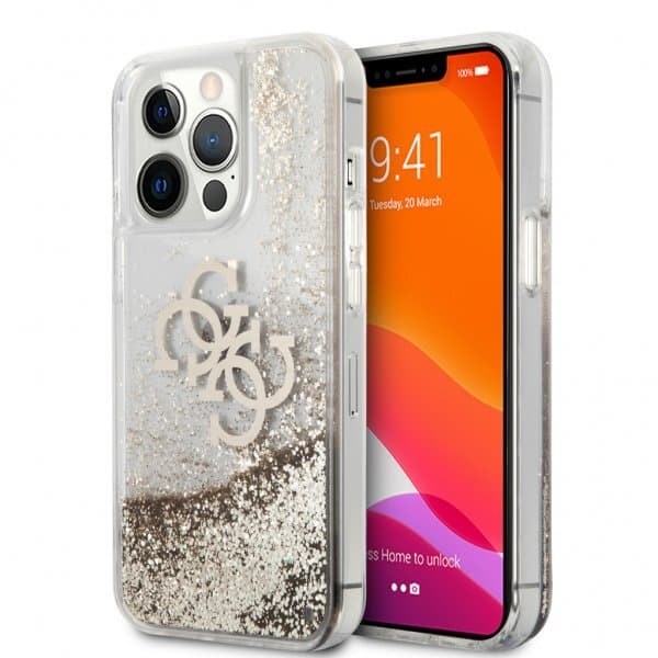 Guess iPhone 13 Pro Max Cover Liquid Glitter Guld