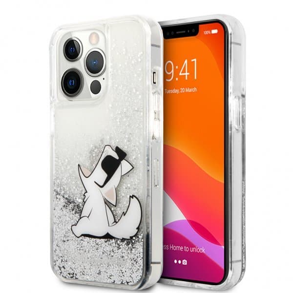 Karl Lagerfeld iPhone 13 Pro Max Cover Liquid Glitter Sølv