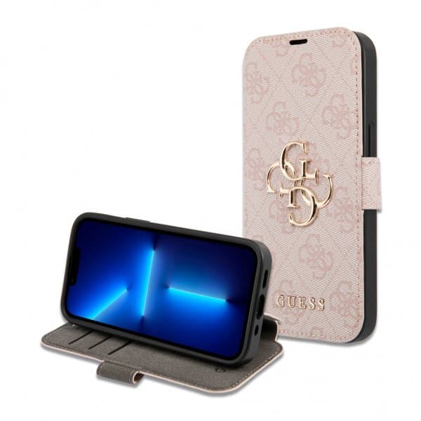 Guess iPhone 13 Pro Max Etui Metal Logo Lyserød