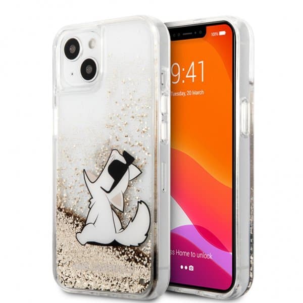 Karl Lagerfeld iPhone 13 Mini Kuori Liquid Glitter Kulta