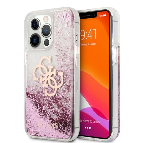 Guess iPhone 13 Pro Max Cover Liquid Glitter Lyserød