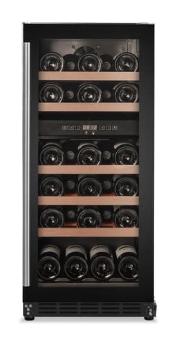 Cavin Inbyggbar vinkyl, Scandinavian Collection 800 Black, svart vinkyl, 29 flaskor, två temperaturzoner, fem trähyllor
