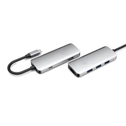 NÖRDIC 1 til 6 USB C Aluminium Docking Station Double HDMI 4K 30Hz, 1xUSBC PD87W 3XUSB A Space Grey Dual HDMI USB C Adapter