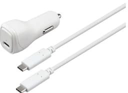 Sandstrøm USB-C-til-USB-C-biloplader (hvid)