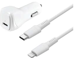 Sandstrøm USB-C - Lightning autolaturi (valkoinen)