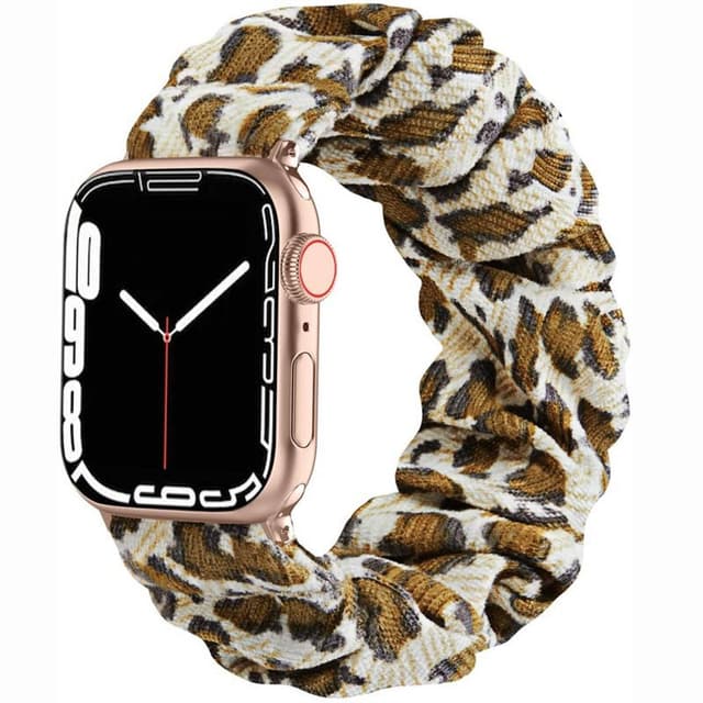 Scrunchie Elastiskt Armband Apple Watch 7 (45mm) - Leopard Gul