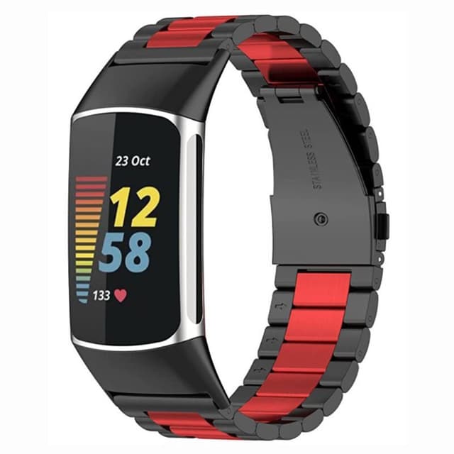 Armbånd rustfritt stål Fitbit Charge 5 - Svart/rød