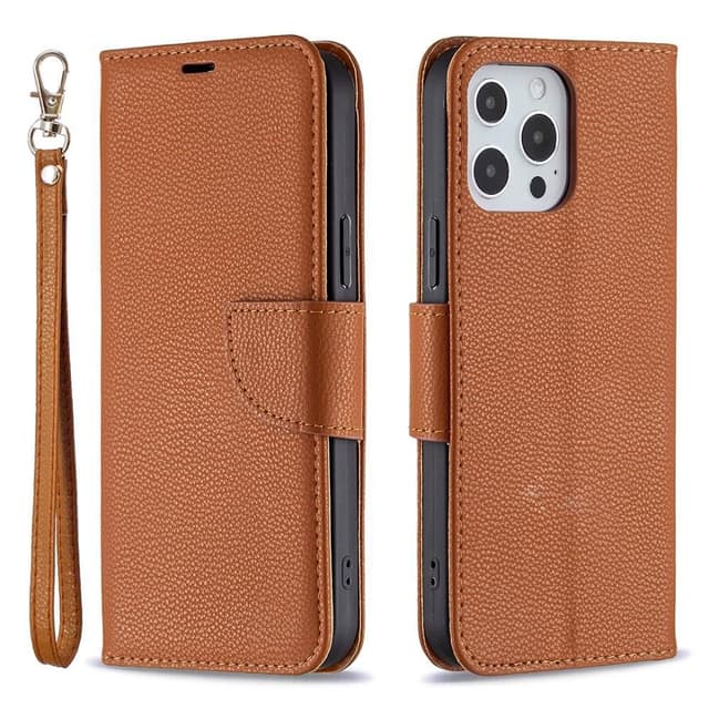SKALO iPhone 13 Pro Max Premium Litchi Flip Cover - Brun