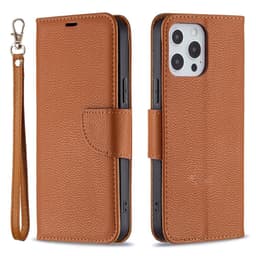 SKALO iPhone 13 Pro Max Premium Litchi Plånbok - Brun