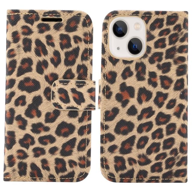 SKALO iPhone 13 Mini Leopardikuvioinen lompakkokotelo PU-nahasta.