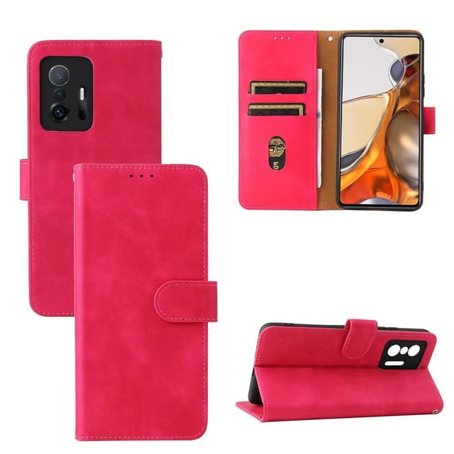 SKALO Xiaomi 11T/11T Pro Matt PU-læderpungetui - Cerise