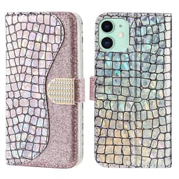 SKALO iPhone 13 Mini Croco Kimaltava lompakkokotelo - Ruusukulta