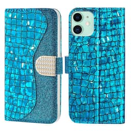 SKALO iPhone 13 Croco Glitter Plånboksfodral - Turkos