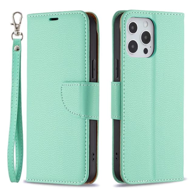 SKALO iPhone 13 Pro Max Premium Litchi Flip Cover - Turkis