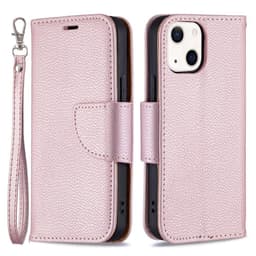 SKALO iPhone 13 Mini Premium Litchi Lompakkokotelo - Ruusukulta