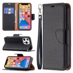 SKALO iPhone 13 Pro Premium Litchi Flip Cover - Sort